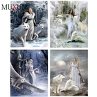 5D алмазная живопись сделай сам, волк с женщиной, полностью квадратная Алмазная вышивка, животные, волк-Алмазная мозаика, украшение для дома, художественные подарки