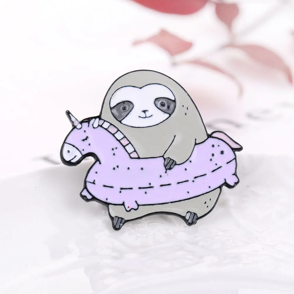 Супер милый Ленивец разноцветные Мультяшные животные эмалированная булавка