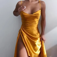 fashion spaghetti strap satin mini dresses club party night elegant ladies sexy backless drawstring draped dress 2021 clothing