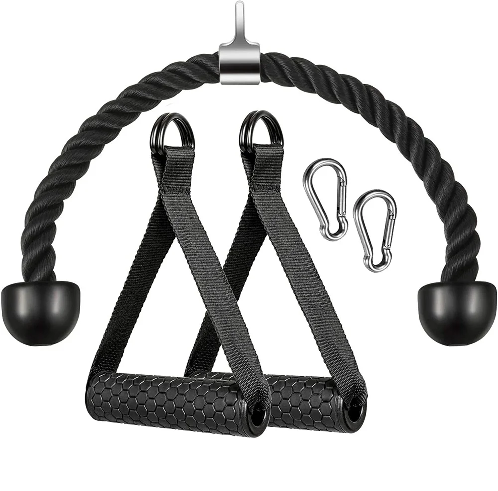 

Tricep Rope Pull Down Rope Attachments Heavy Duty with Resistance Band Handle Spring Snap Hook Carabiner Cable Weight Machine