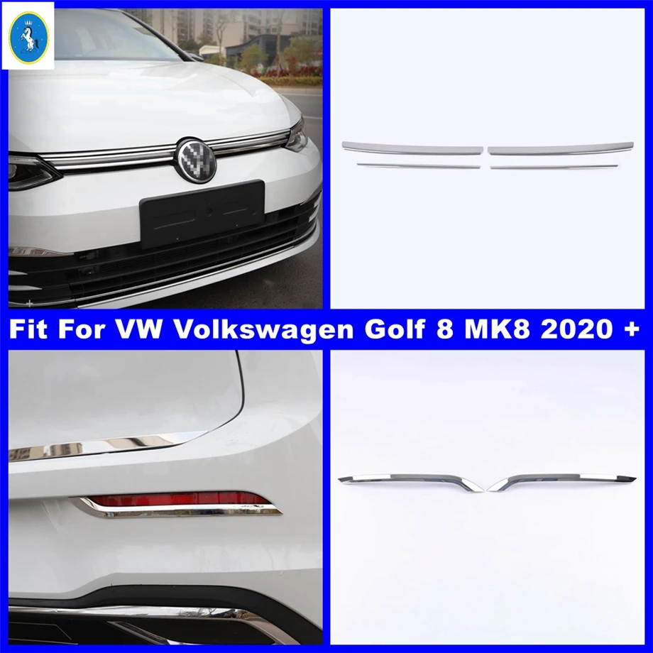 

Front Center Grille Grill & Rear Fog Lamps Lights Eyelid Eyebrow Decor Strip Cover Trim For VW Volkswagen Golf 8 MK8 2020 - 2022