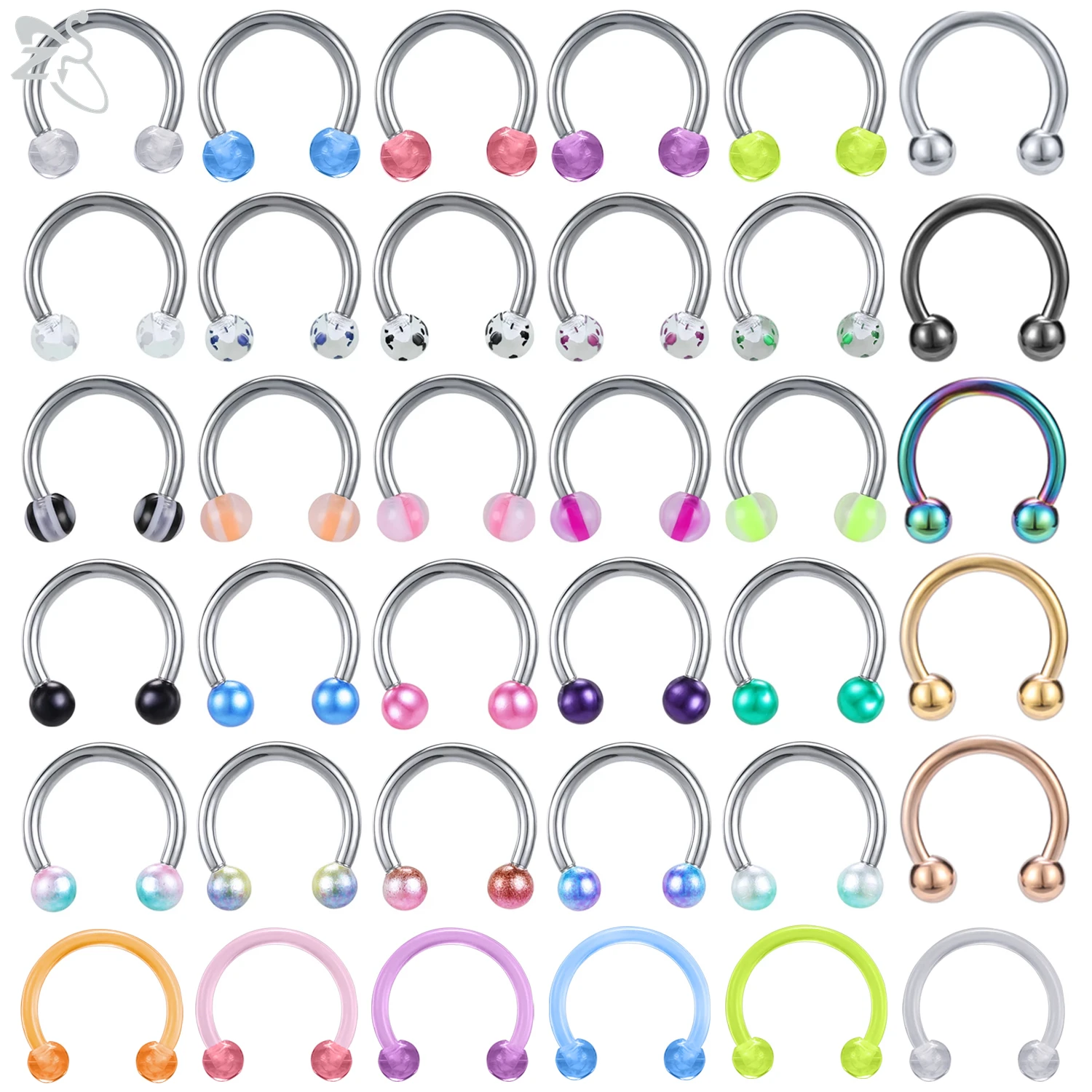 

ZS 1 PC Horseshoe Stainless Steel Nose Ring Colorful Septum Piercings 16G Ear Helix Tragus Cartilage Daith Piercing Jewelry 8MM