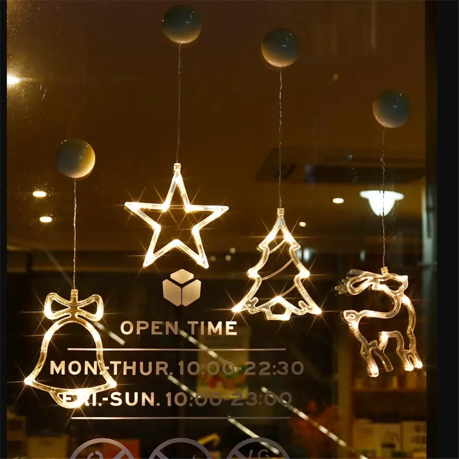 

led Christmas Decoration Lamps Battery Power Decors for Window Glass Sucker Lights Christmas deer bell star snowman Santa Claus