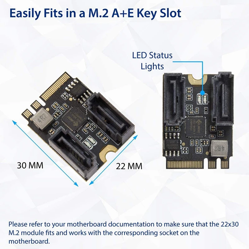 IOCREST M.2 NGFF To Sata3 Adapter Card A-Key + E-Key 2 Ports SATA 6Gb/S Free Driver Pcie 3.0 Bus For Wifi SSD HDD PC Black | Электроника