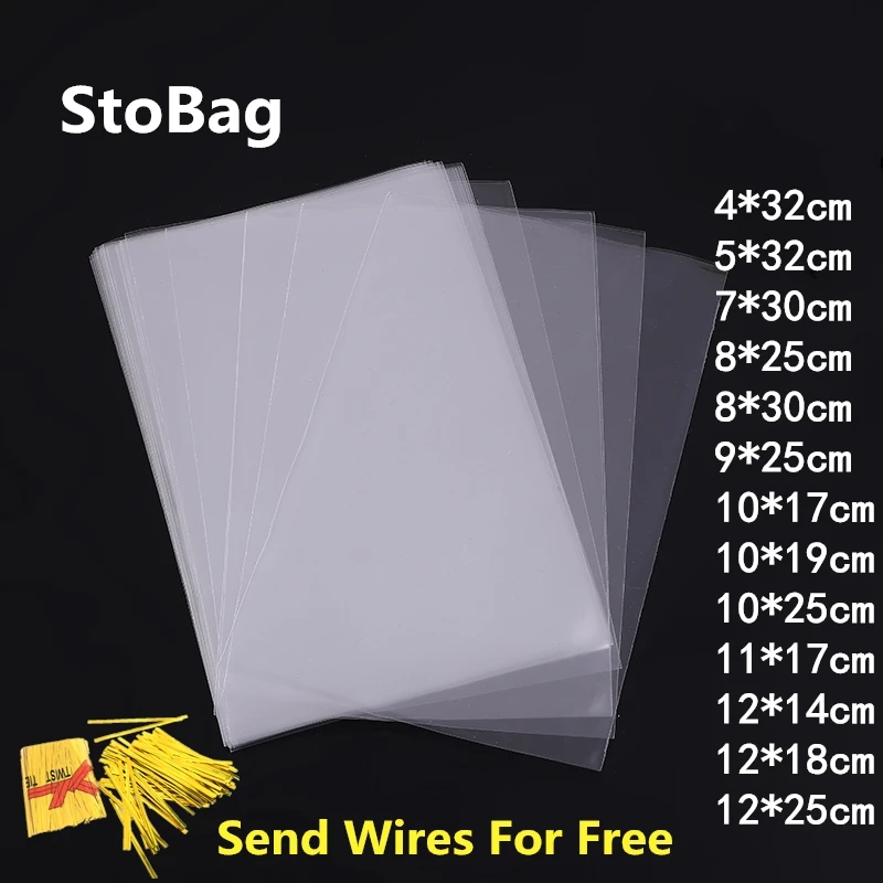 StoBag 200pcs Long Clear Open Top Plastic Bag OPP Candy Cookie Gift Packaging Bag Flat Food Lollipop Bakery Wedding Party  Pouch