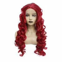 glueless burgundy lace front wigs for women long body wave half hand tied wig heat resistant synthetic hair free part 26 inches