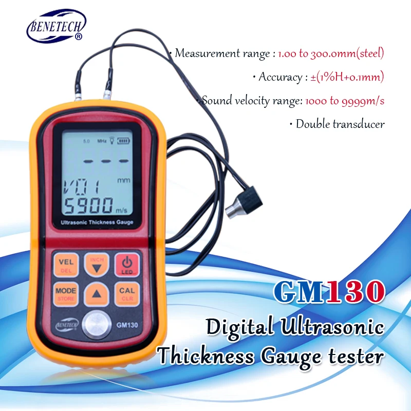 GM130 цифровой ультразвуковой измеритель толщины тестер стали 1 0 до 300 мм скорости