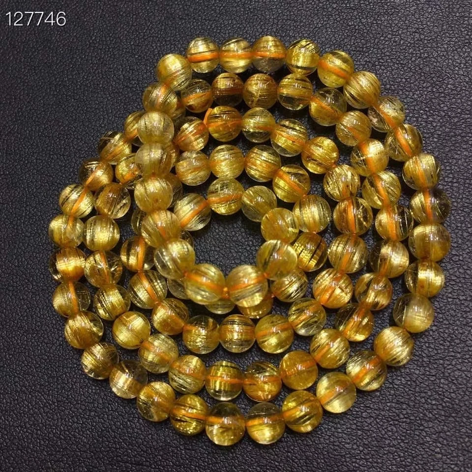 

Natural Gold Rutilated Quartz Crystal Woman 5.5mm Gemstone 3 Laps Clear Round Beads Bracelet Jewelry Brazil Genuine AAAAA