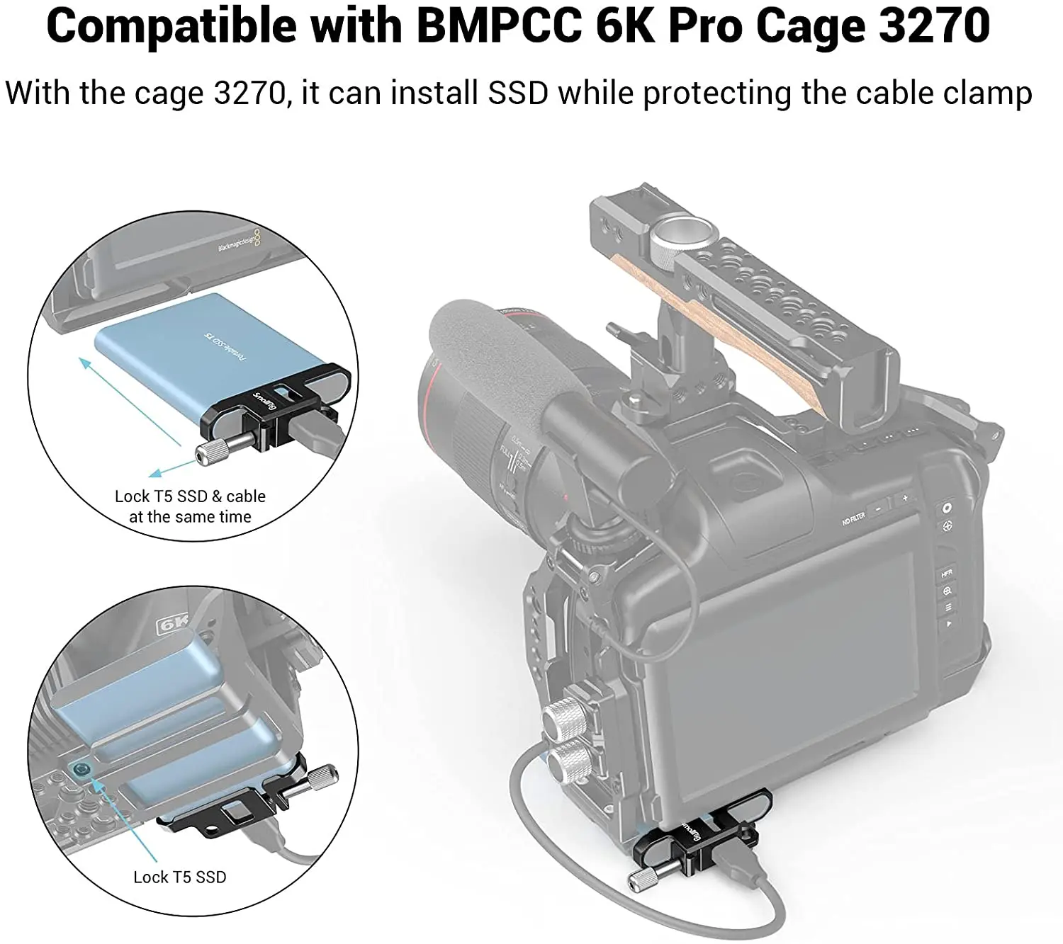 Крепление SmallRig Camera Rig Mount для Samsung T5 SSD Blackmagic Design Pocket Cinema 4K / 6K cage 2245 on.