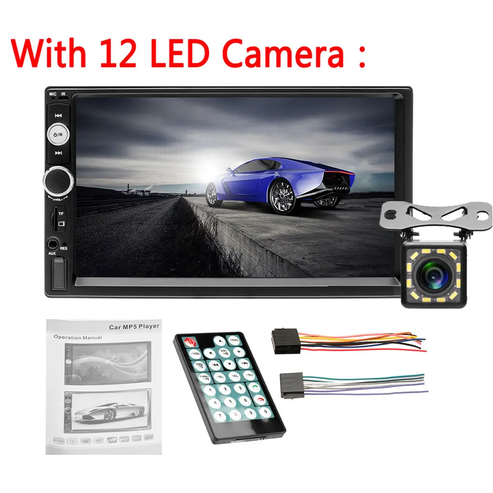 7010B 12 LED Camera Podofo 2 din автомагнитола " Авторадио мультимедийный плеер MP5 Авто Автомагнитола Bluetooth USB монитор резервного копирования 2din Автомагнитола - Цвет: 7010B 12 LED Camera