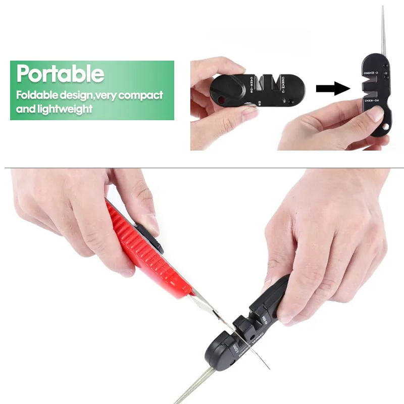 Portable Pocket Knife Sharpener Multifunction Foldable Sharpening Stone 3 Stages Ceramic Carbide Urvival Hunting Fishing Camping | Дом и сад