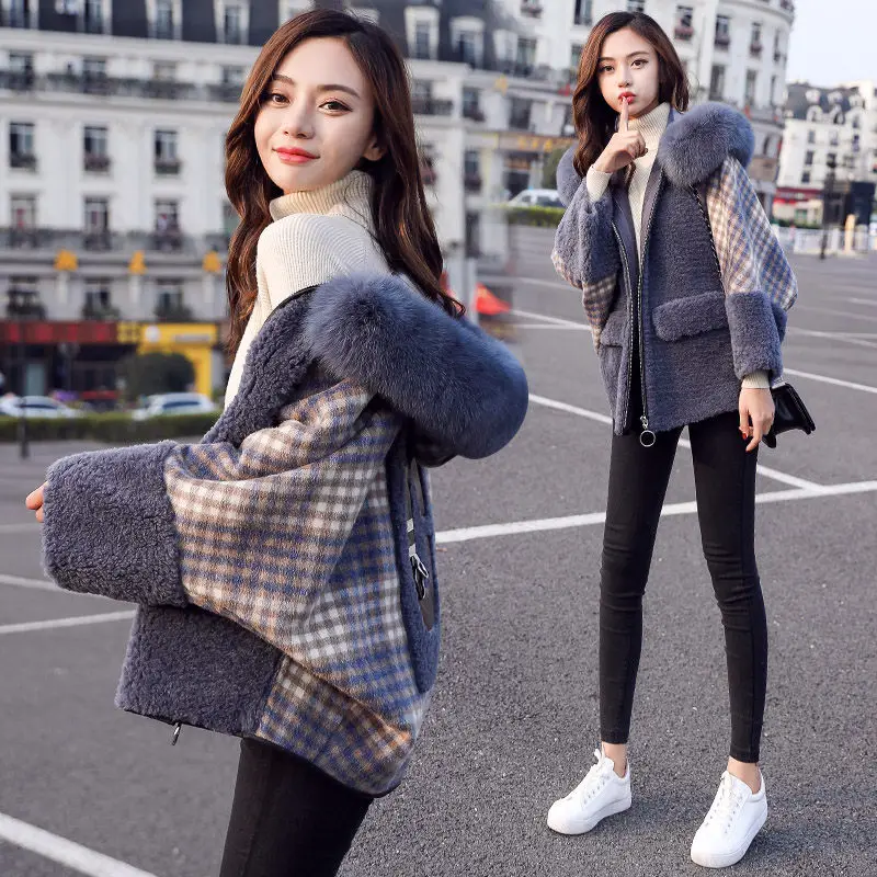 Женская парка с меховым капюшоном Повседневная теплая куртка из овечьей шерсти в