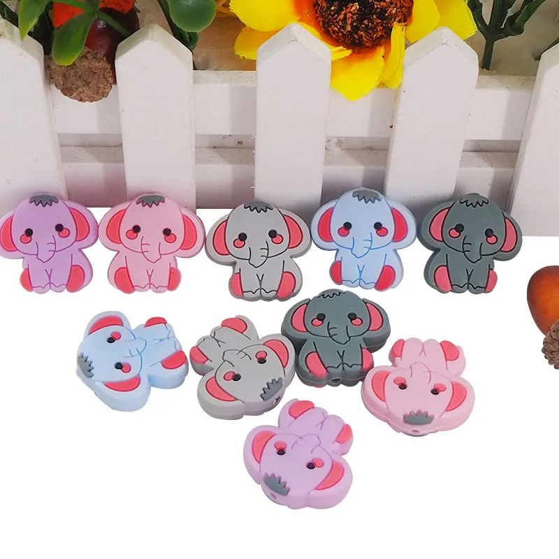 Chenkai-Cuentas de silicona de elefante para beb&eacute;, mordedor de dentici&oacute;n de dibujos animados para bricolaje, collar de beb&eacute;, colgante, pulsera, accesorios, 10 piezas-0