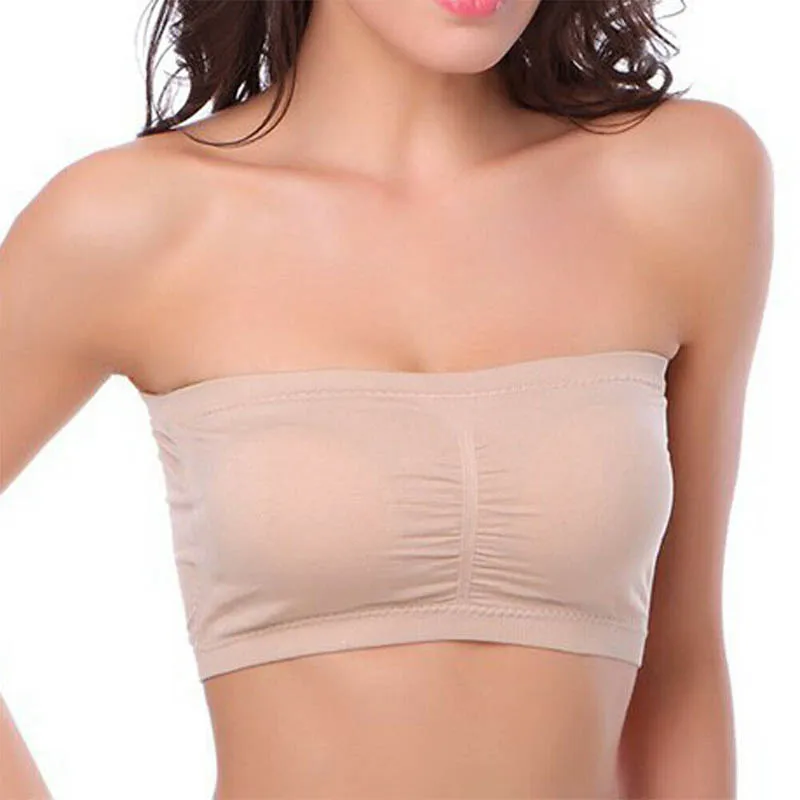 

Double Layers Plus Size Strapless Bra Bandeau Tube Removable Padded Top Stretchy Seamless Bandeau Bra Boob Crop Spaghetti Strap