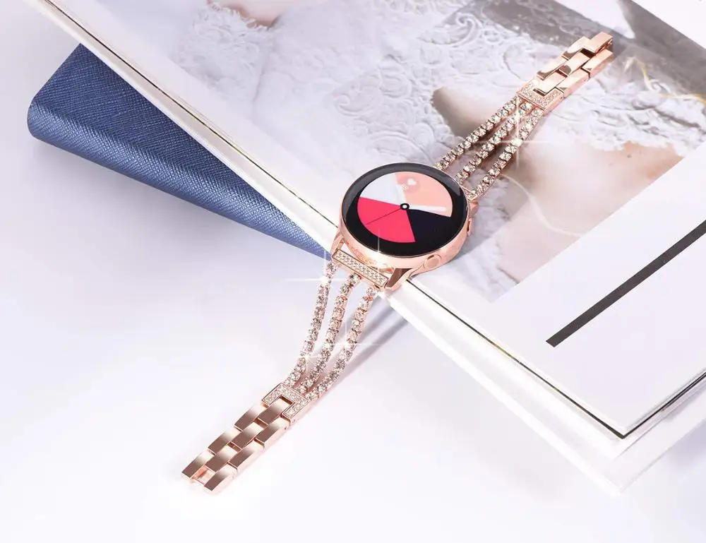 Ремешок 20мм и 22мм для Samsung Galaxy Gear S3 в розовом цвете для женских часов, браслет из нержавеющей стали с застежкой, подходит для Huawei GT2 с диаметром 46мм.