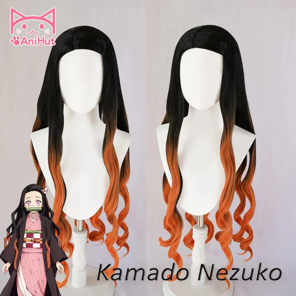 AniHut Kamado Nezuko парик Kimetsu no Yaiba Demon Slayer Косплей 75 см синтетические термостойкие волосы