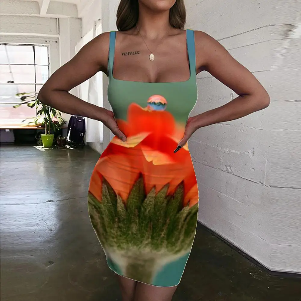 

Giyu Brand Flower Dress Women Flowers Bodycon Dress Abstract Halter Sleeveless Psychedelic Vestido Sexy Womens Clothing Club New