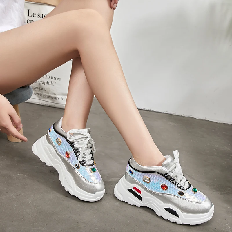 Rimocy роскошные стразы Коренастый спортивная обувь женская на высокой платформе