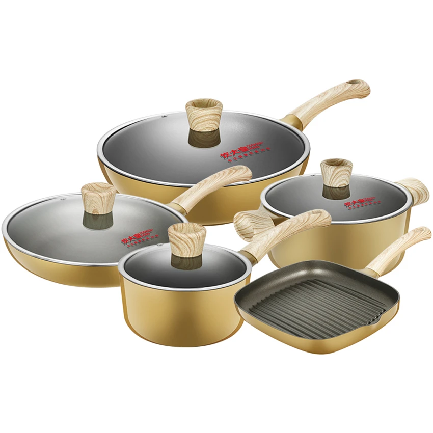 Полный набор бытовой Золотой суповый горшок антипригарный стейк сковорода
