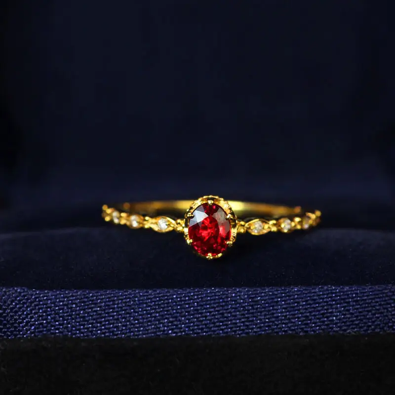 

New original design silver inlaid red crystal oval opening adjustable flat ring light luxury exquisite charm ladies jewelry