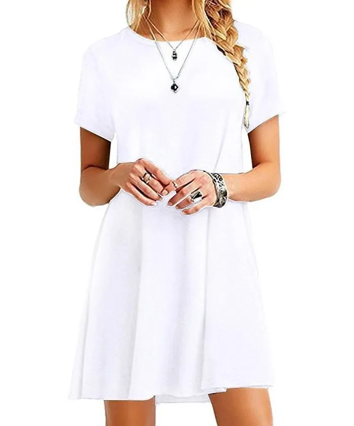 2018 Amazon Europe and the United States short sleeve large solid color dress wish explosions ebay women's new best selling | Женская