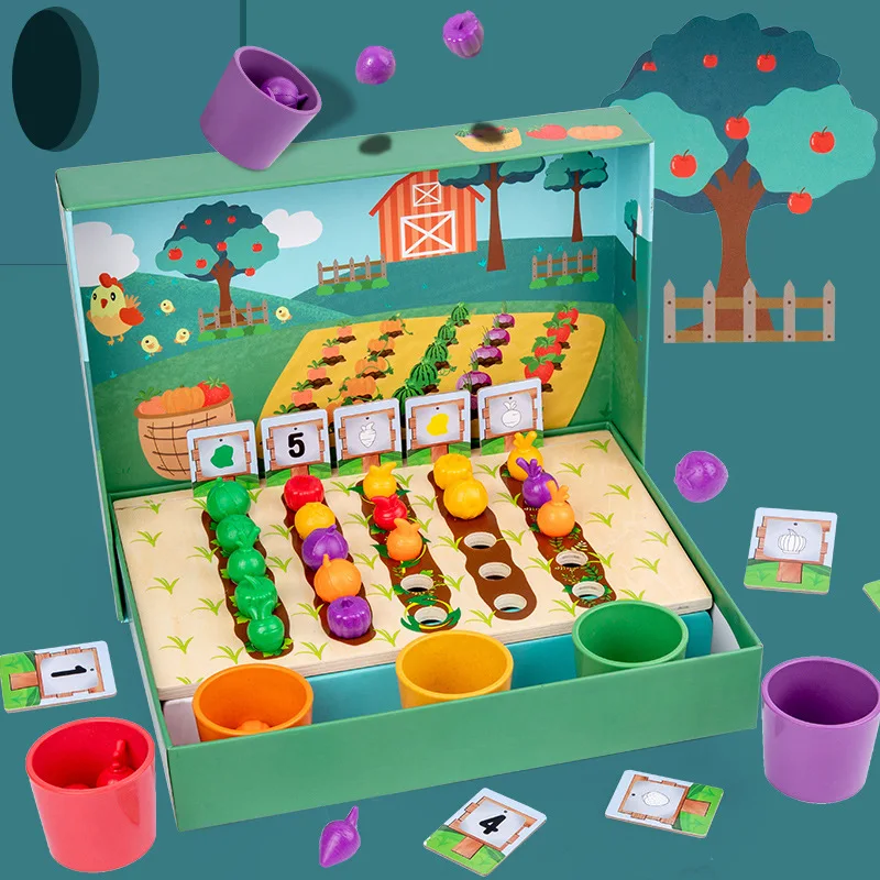 

Игрушки для детей, деревянная ферма, овощи, фрукты, чашка для классификации цветов, игрушки для семьи, интерактивные Обучающие деревянные иг...