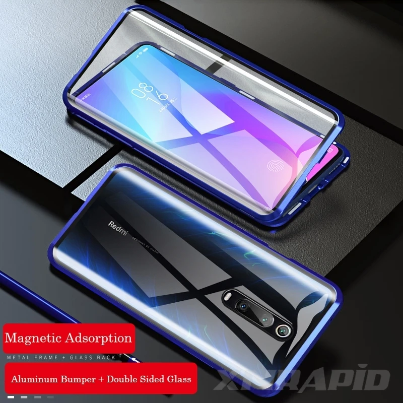 Чехол из металлического стекла с магнитной адсорбцией для Xiaomi mi 9 se 9t lite A3 cc9 cc9e funda Red mi Note 7 8 5 6 K20 Pro Двусторонняя крышка