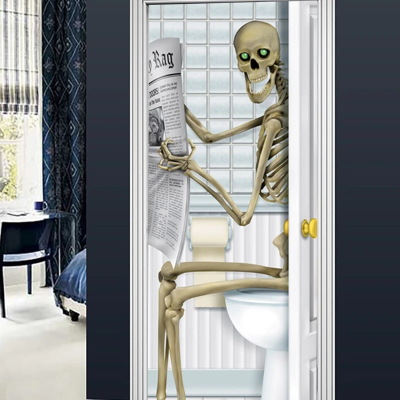 

2pcs/set Halloween Door Stickers Removable 3D Skull Wall Mural Decal PVC Decor