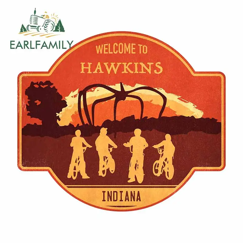 

EARLFAMILY 13cm x 11.5cm for Welcome To Hawkins Windows Laptop Waterproof Decoration Cartoon Motorcycle Personality Car Stickers