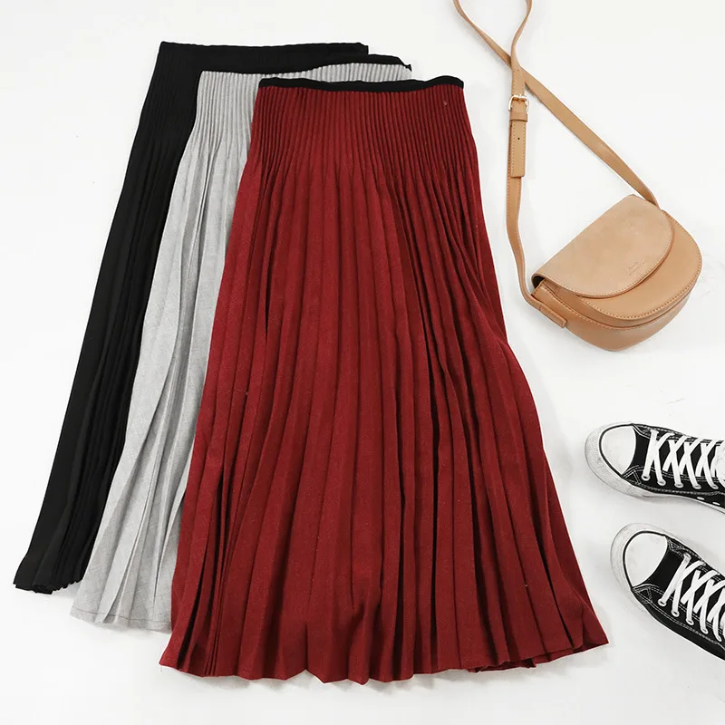 Женская плиссированная юбка LANMREM однотонная винтажная свободная А силуэта с