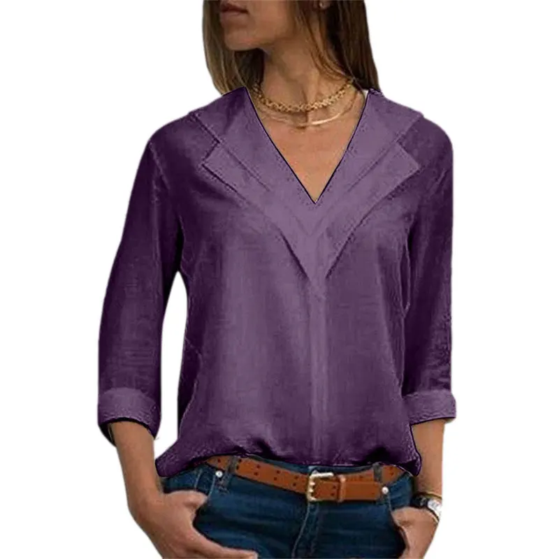 

VICABO Nine Quarter Sleeve V Neck Shirts for Women Solid Color Elegant Chiffon Top Clothes Large Size Office Ladies Work Blouses