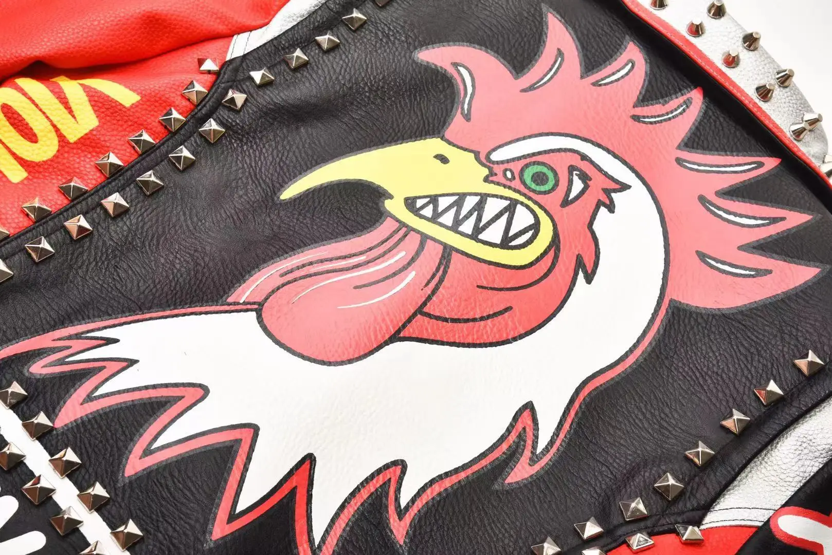 Women's high street 2021 autumn and winter fun printing rooster head PU short street leather jacket female Harajuku personality