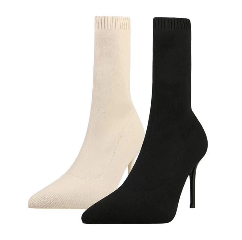 

Sock Boots Knitting Stretch Boots High Heels For Women Fashion Shoes 2019 Spring Autumn Ankle Boots Booties Female