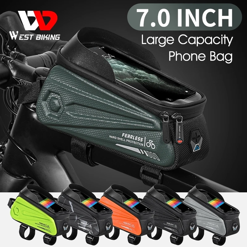 

WEST BIKING Waterproof Bicycle Bag 7.0 Inch Sensitive Touch Screen Phone Bag MTB Road Bike Front Frame Bag Cycling Accessories