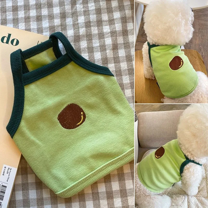 Летний жилет для домашнего питомца зеленого цвета с авокадо одеждой для щенка, дышащая слинг йоркширской чихуахуа костюм футболка на открытом воздухе