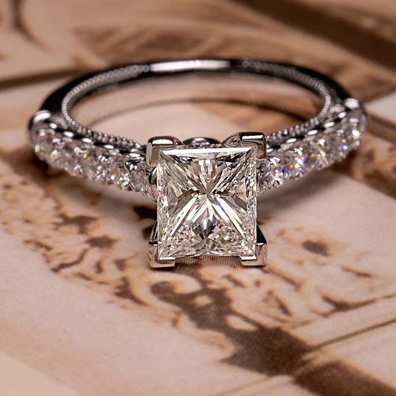 

Classic Fashion Square Cubic Zirconia Stone Rings For Women Elegant Engagement Jewelry Finger Ring High Quality Luxury Band Gift