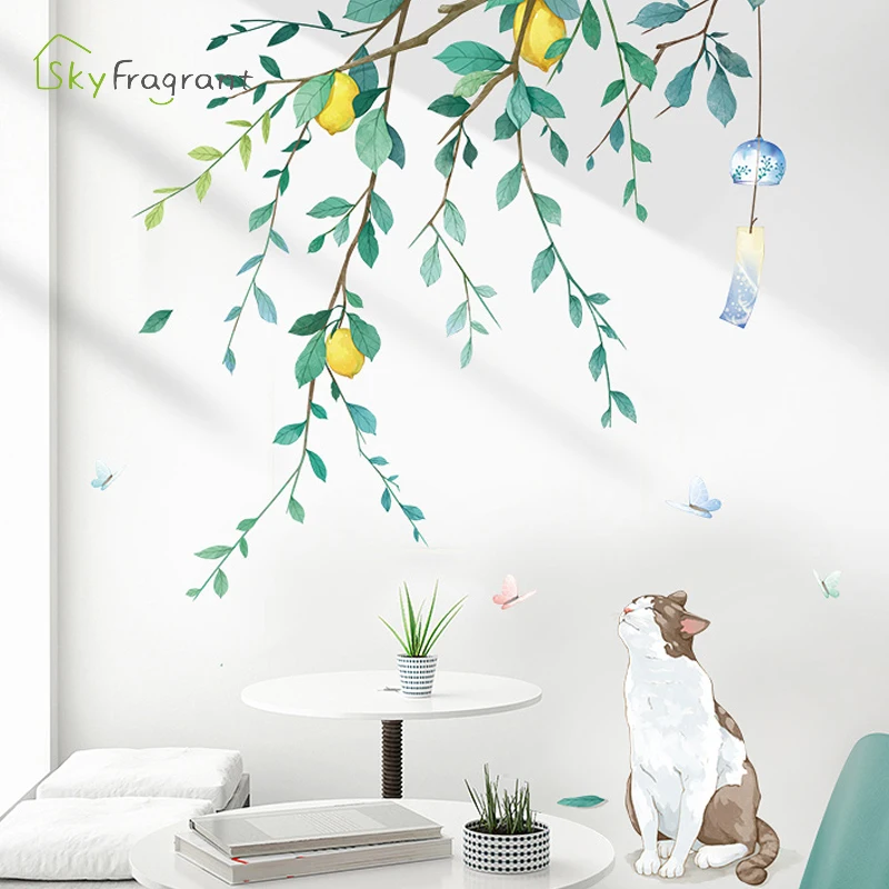 Creative Fresh Wall Sticker Fruit Branch Cat Self-adhesive Living Room Decoration Bedroom Decor Home Stickers | Дом и сад