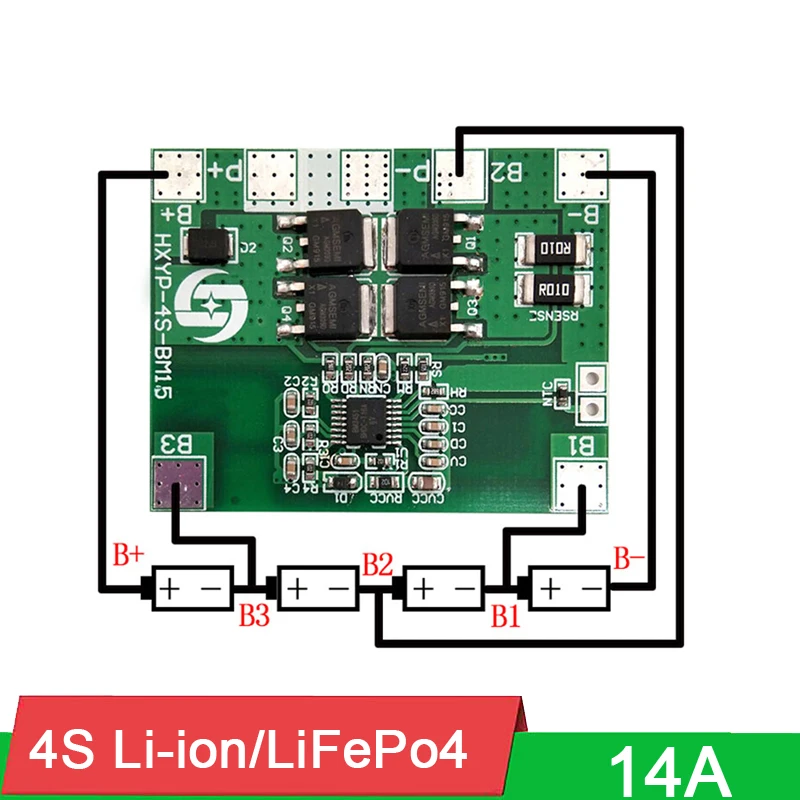 

4S 14A limit 20A BMS 12.8V 12V LiFePo4 /14.8V 16.8V 18650 Li-ion lithium Battery Protection Board 4 Cell PackS