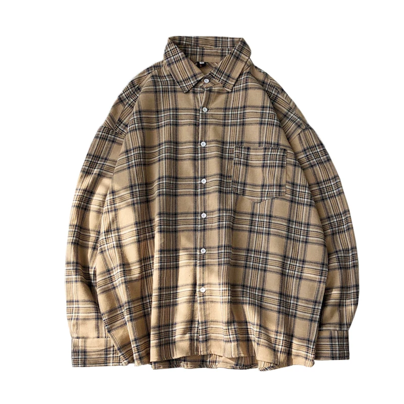 Клетчатая рубашка Мужская модная хлопковая футболка в стиле ретро повседневные