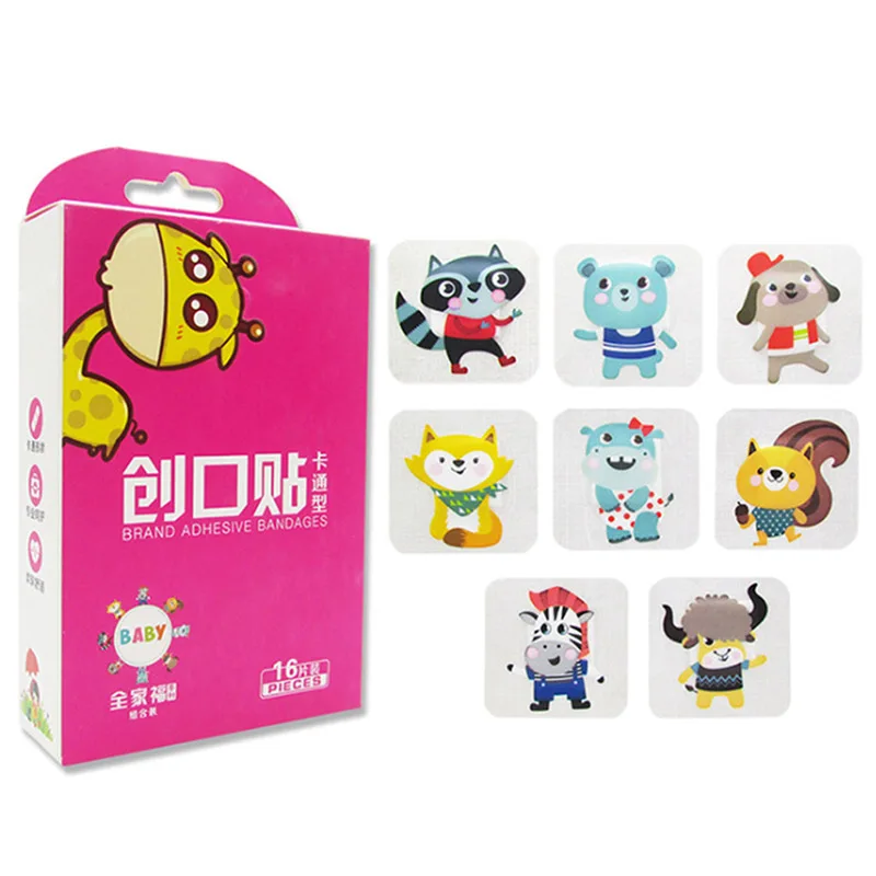 

For 16Pcs/Lot Waterproof Breathable Cute Cartoon Animal Pattern Band Aid Hemostasis Adhesive Bandages First Aid Emergency Kit