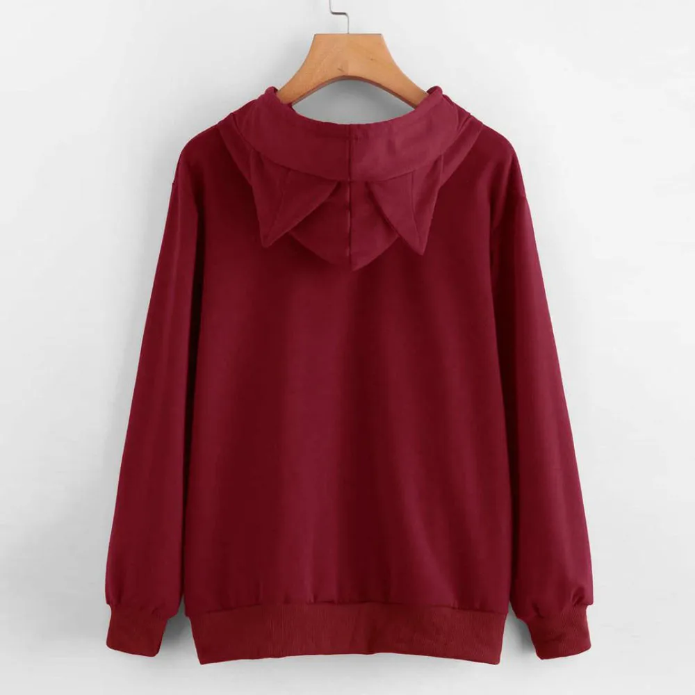 

Fashion Womens Cat Printed Long Sleeve Hoodies Pullovers Autumn Winter Cat Ear Hooded Sweatshirts Tops