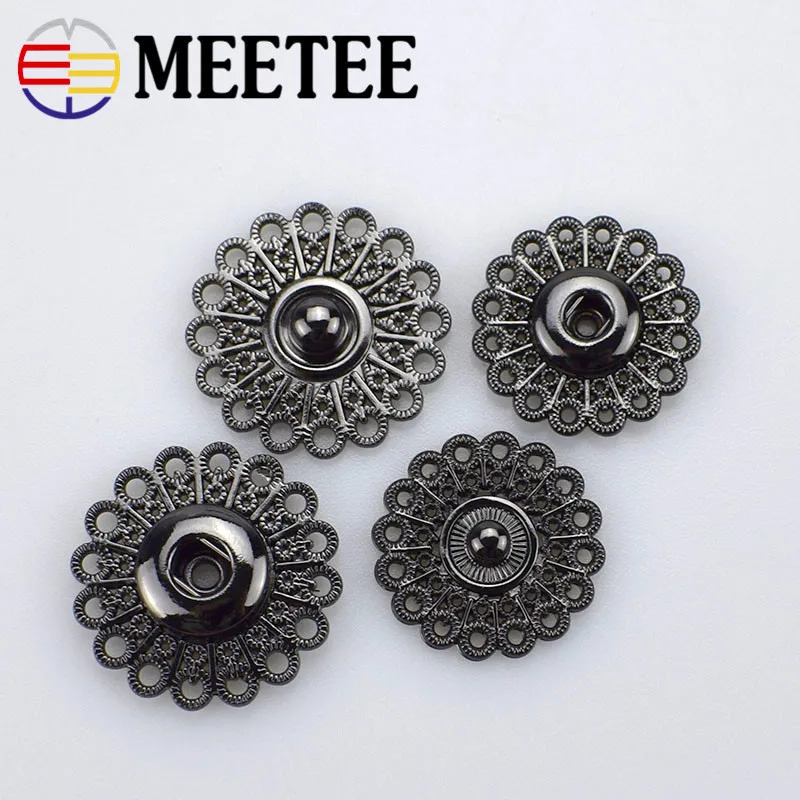 black Meetee 10 шт 21/25 мм Модные металлические цветы полые невидимые кнопки одежда Декоративная Кнопка DIY пальто швейные материалы D4-1 - Цвет: black