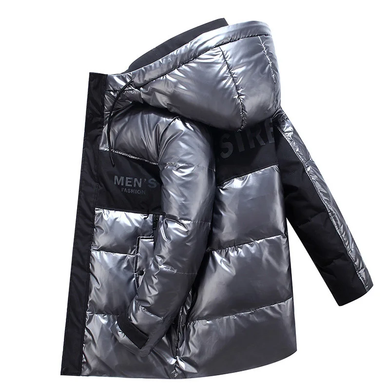 

Men Parka Down Jacket Men's Mid-length Men's Shiny Down Jacket Winter Men's Hooded Color Matching Jacket Plus Size 3XL