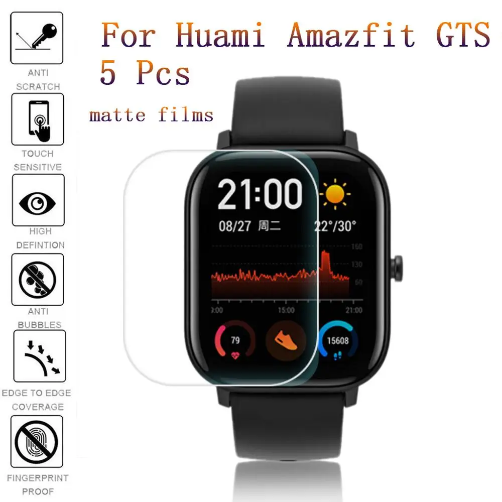 

Матовая пленка для спортивных часов, 5 шт., полное покрытие, мягкая ПЭТ матовая защитная пленка для экрана Huami Amazfit GTS, прозрачная пленка против царапин