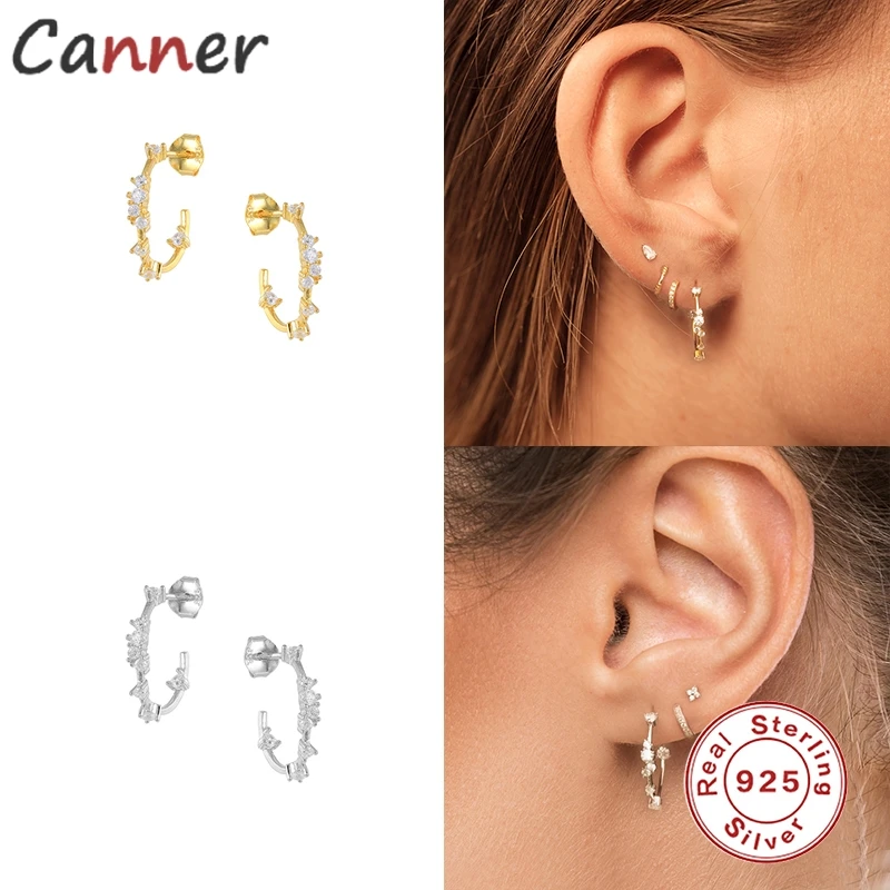 

CANNER 925 Sterling Silver Earrings C-Shape Minimalist Stud Earrings for Gold Silver Color Fashion Earrings For Women Jewelry