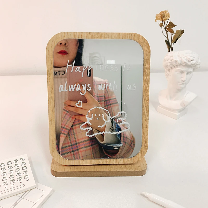 

Wooden Makeup Mirror Korean INS Student Dormitory Mirrors Home Decoration Table Mirrors Wall Decors Home Decor Декор Для Дома