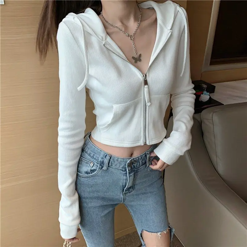 

Deeptown Korean Style Knitted Cardigan Sweater Women Short Slim Sexy Solid Hooded Coat Long Autumn Long Sleeve Casual Outwear