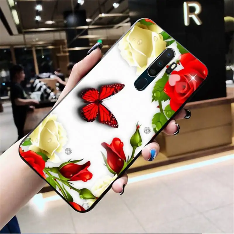 Мягкий чехол для телефона с красной бабочкой и розами на заказ Oppo A5 A9 2020 Reno2 z Renoace