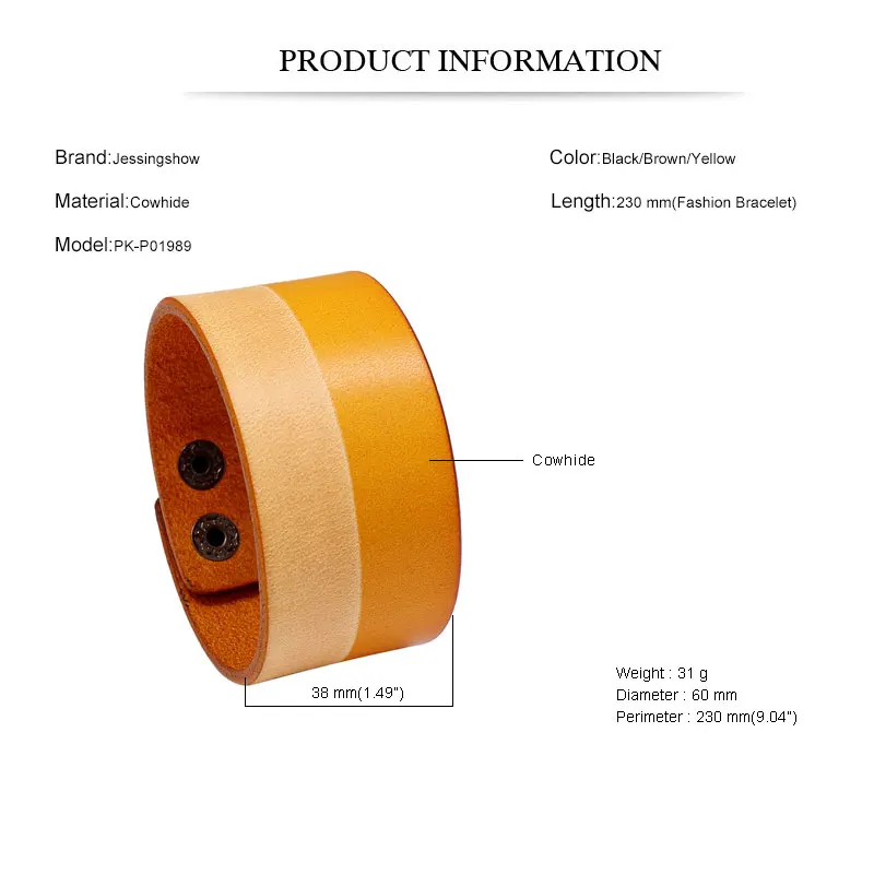 New Fashion Men Wide Genuine Leather Bracelet Brown Wide Cuff Bracelets & Bangles Vintage Punk Wristband Men Gift Jewelry