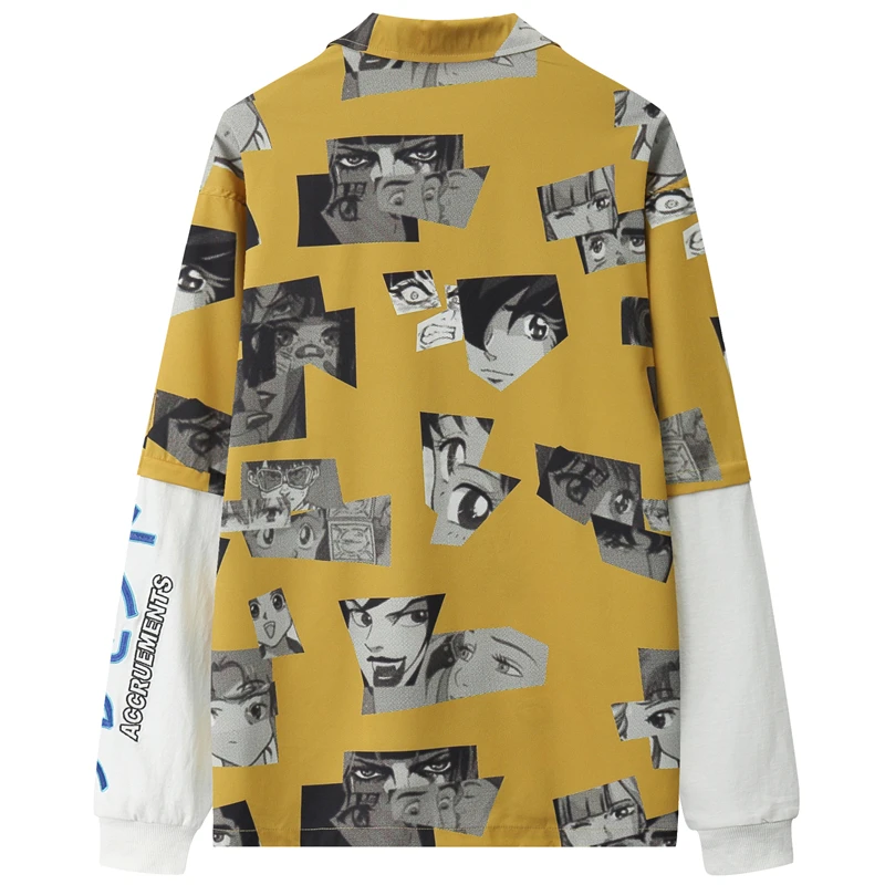 Мужская Повседневная рубашка с длинными рукавами желтая/белая хипстерская